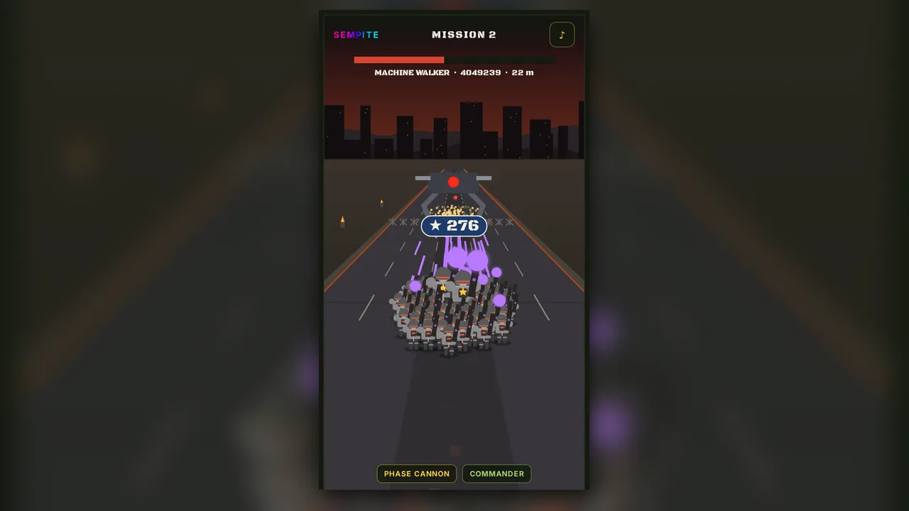 Frontline Resistance vs Machines: a 276 strong resistance squad firing plasma at the Machine Walker blocking the road