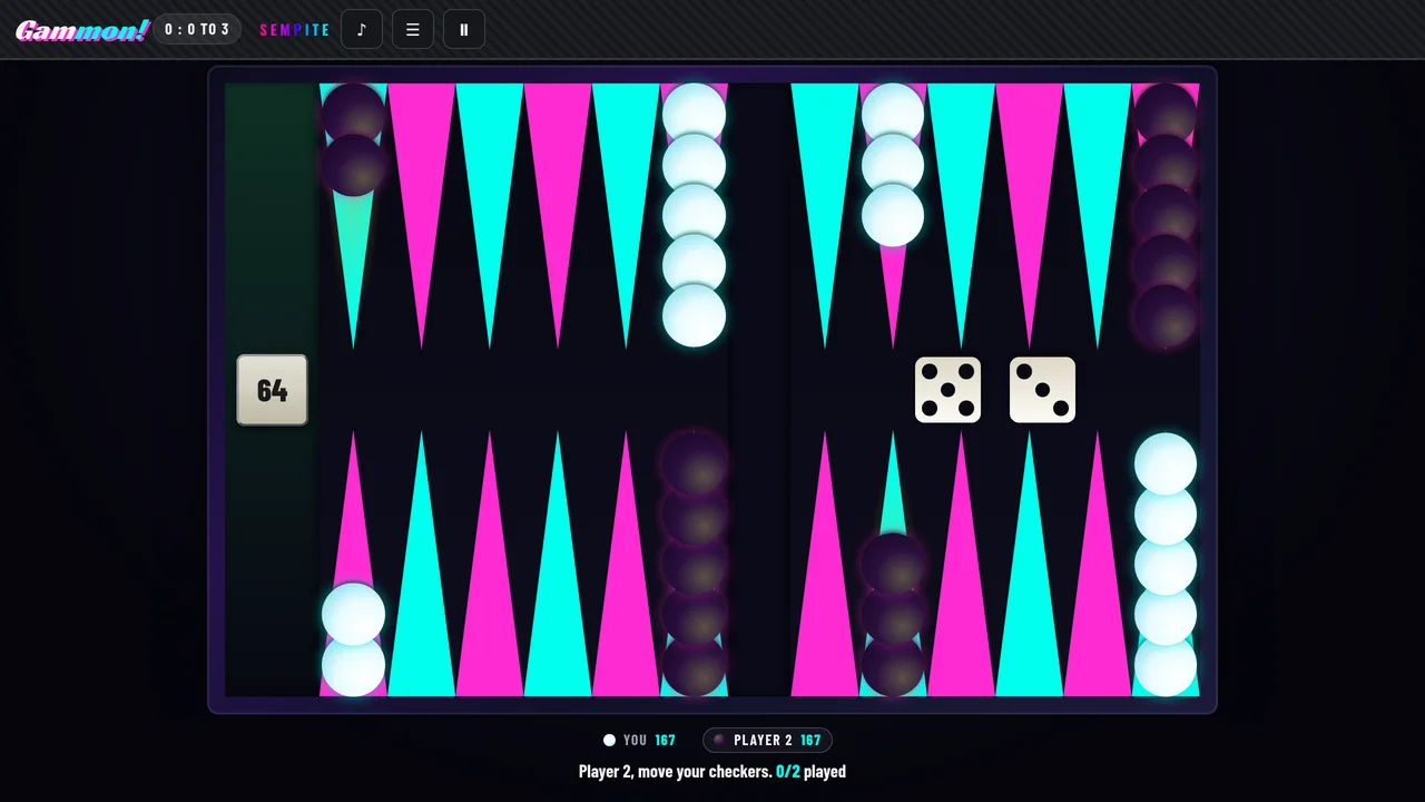 Gammon! pass and play setup where both players type their names