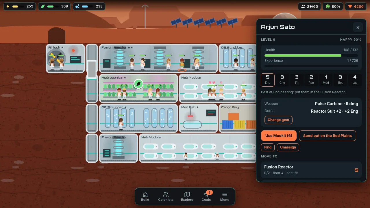 Holdfast Ares Colony: una base en Marte con reactor de fusi&oacute;n e hidropon&iacute;a, y las habilidades, el equipo y los trabajos de un colono abiertos a la derecha