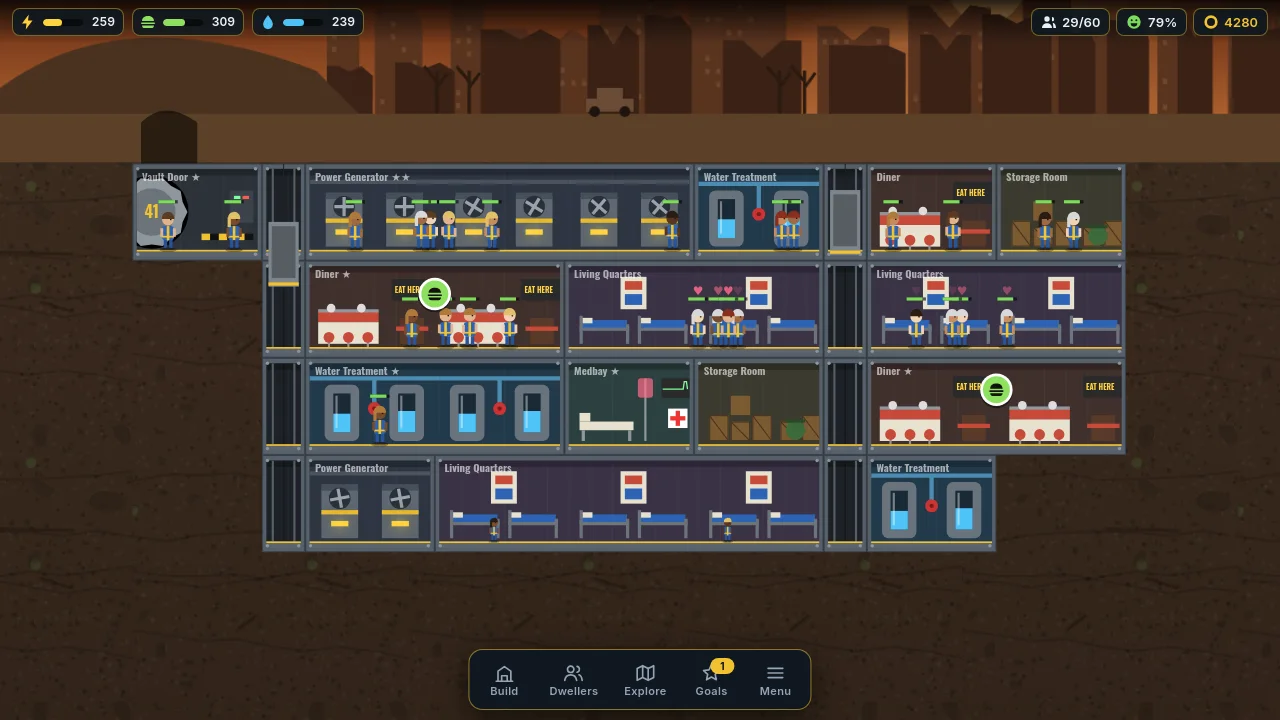 Holdfast Vault 41: un refugio nuclear de cuatro pisos con generador unido, comedores, depuradoras de agua y dormitorios llenos de habitantes