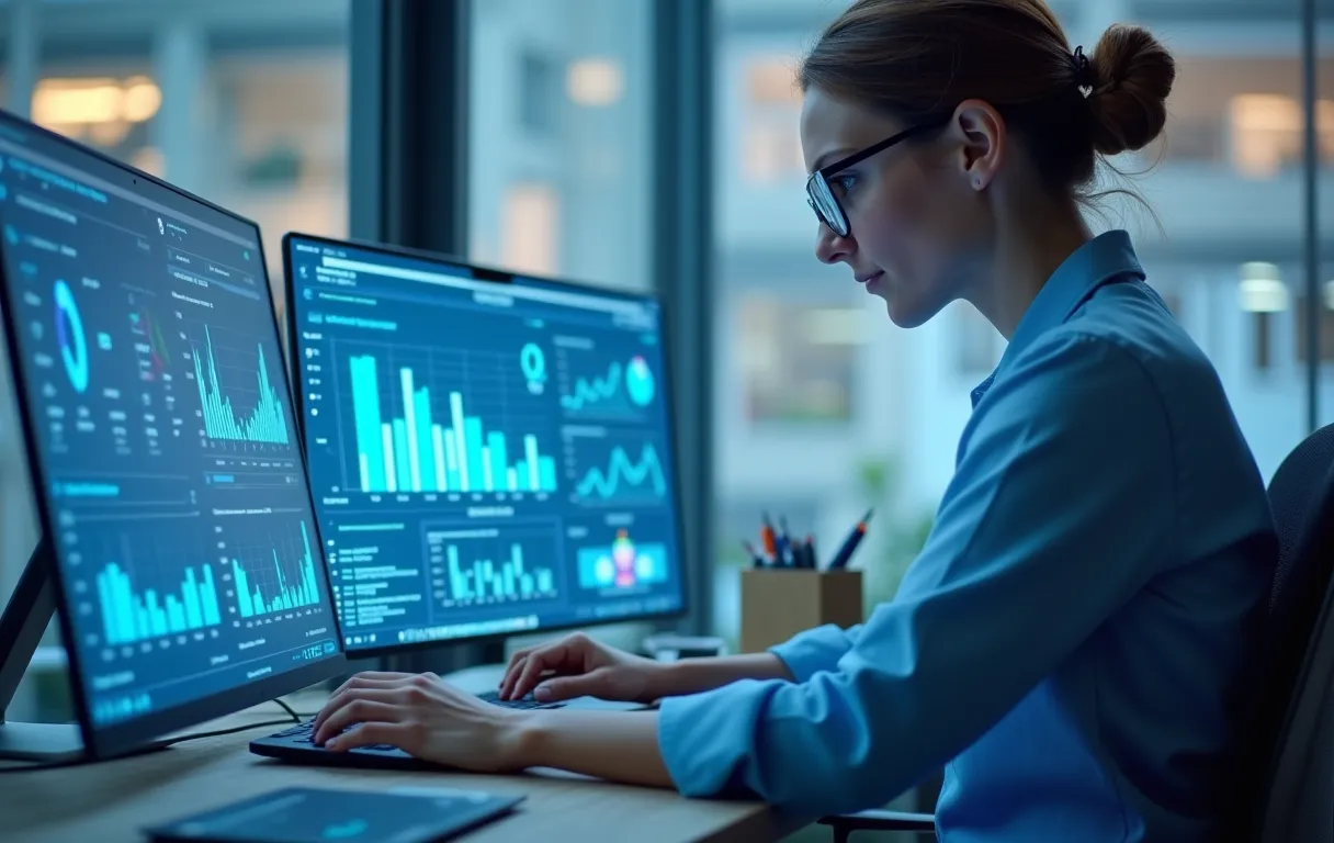 A marketer using AI tools alongside their own work on a laptop