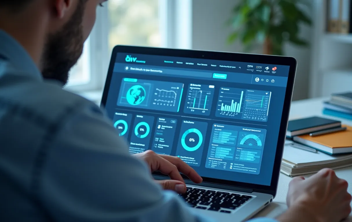 A small business owner reviewing how their brand appears in AI search results on a laptop