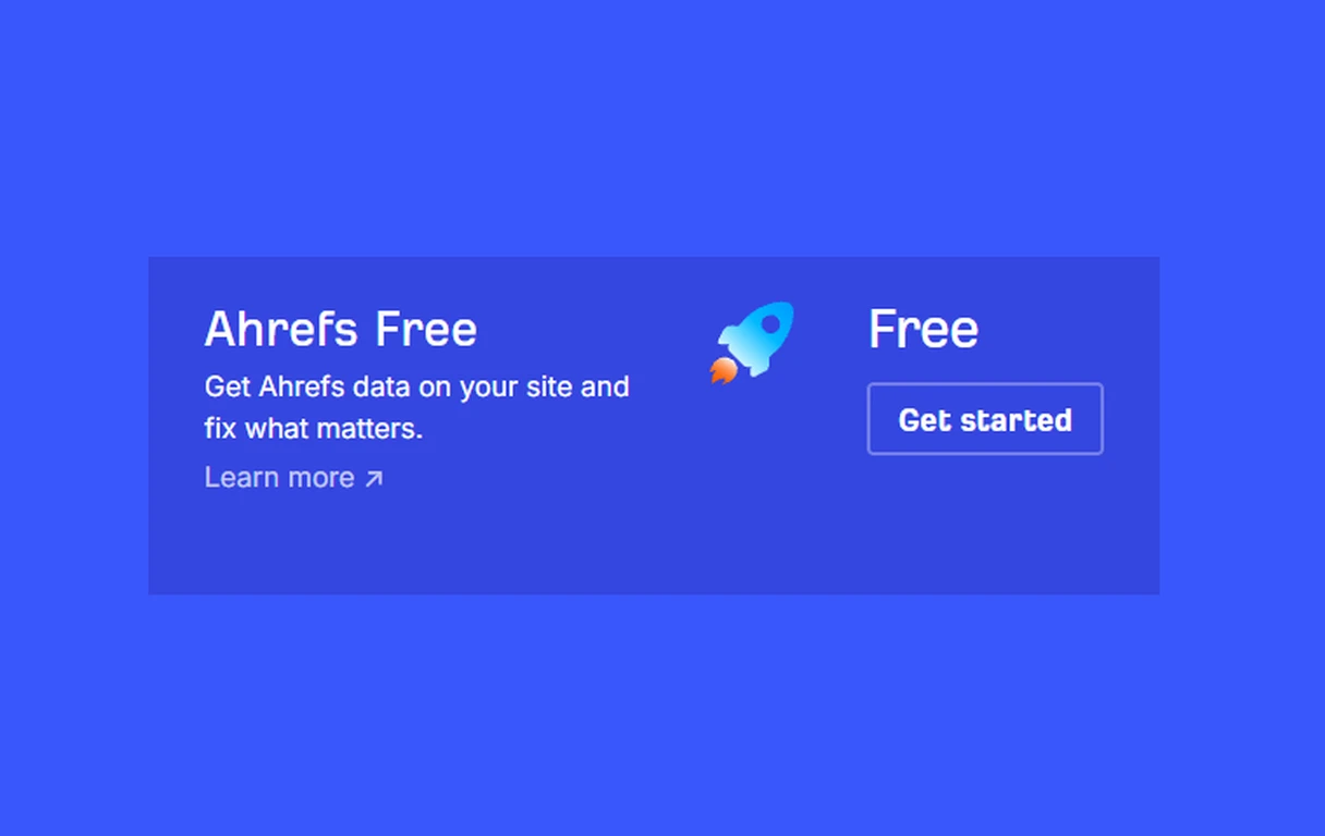 Tarjeta Ahrefs Free en la página de precios de Ahrefs con el botón Get started