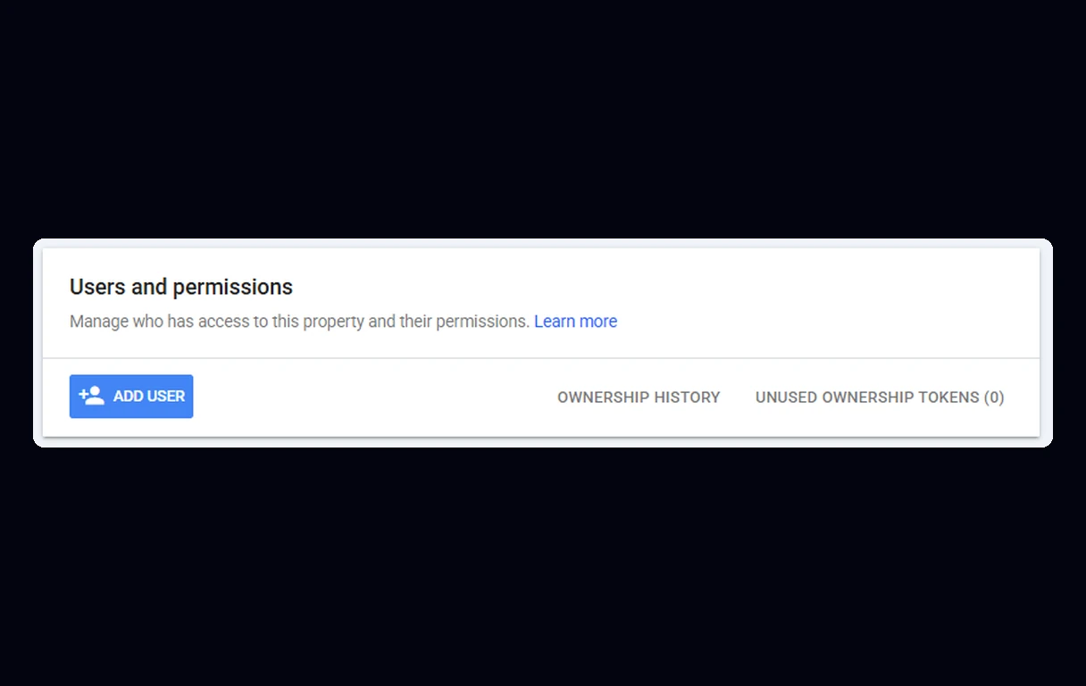 Panel de Usuarios y permisos de Search Console con el bot&oacute;n Add user
