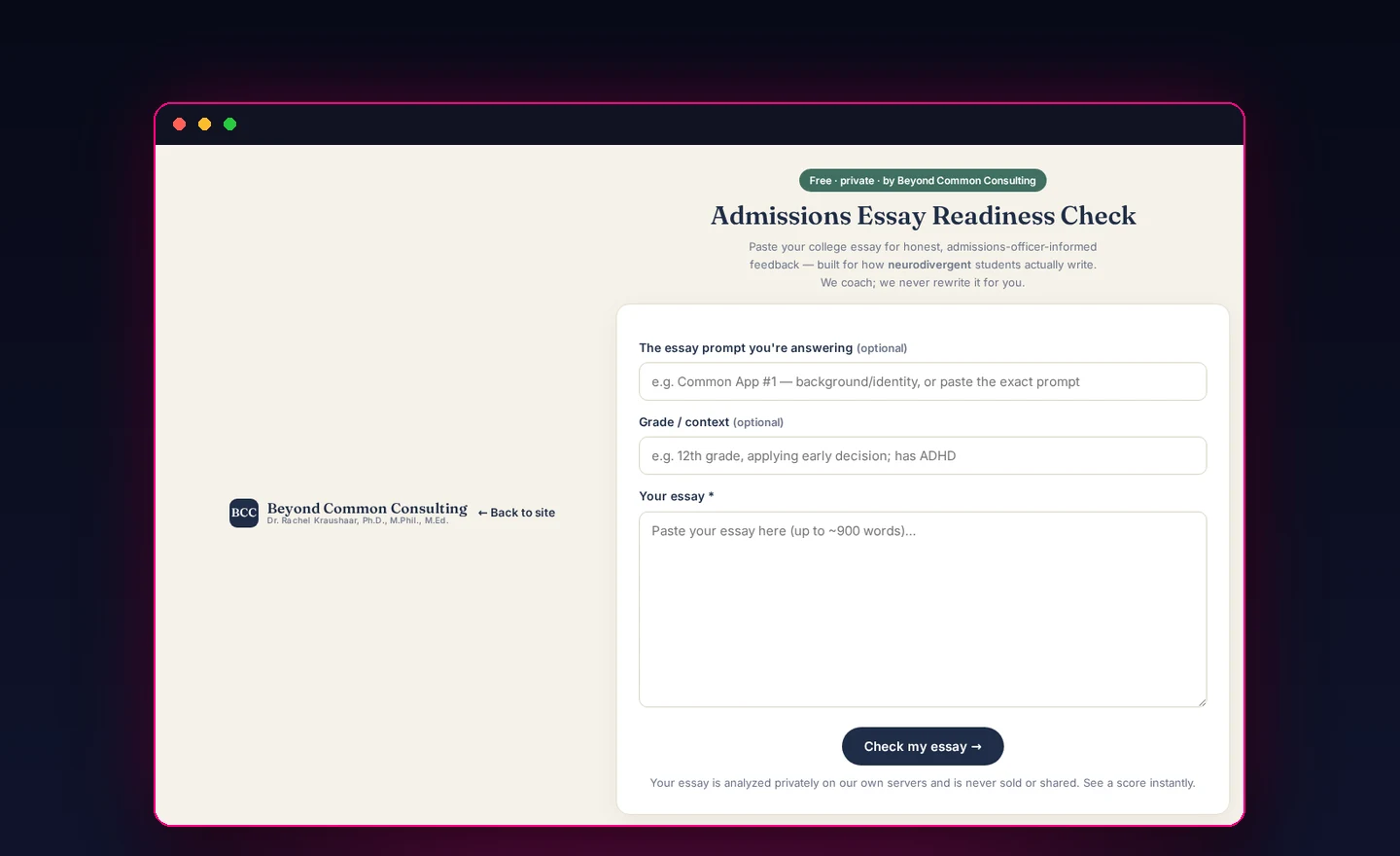 AI essay readiness check tool built by SEMPITE