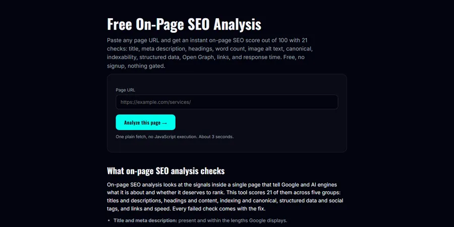 Analizador SEO on-page (captura)
